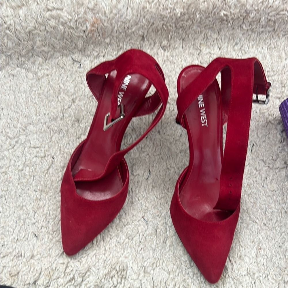Nine West Red Suede Heels with Ankle Straps